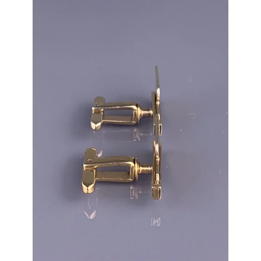 S Initial Block Font Cufflinks Gold Tone Monogram Mid Century Hickok Vintage